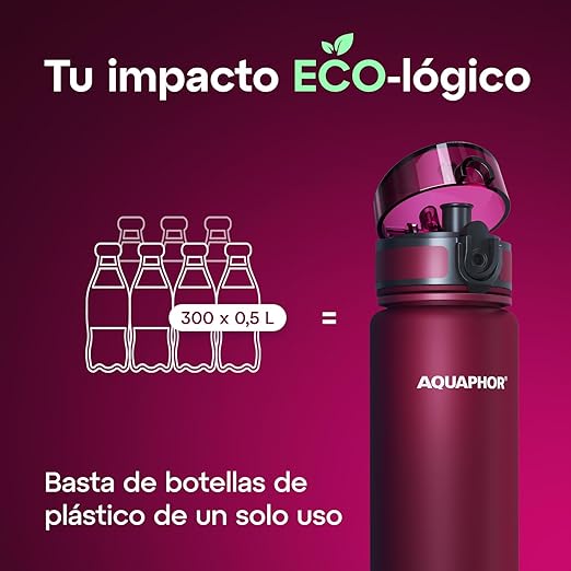AQUAPHOR City Filtered Water Bottle in Tritan BPA-free - Portable with Integrated Water Purifying Filter 500 ml - Ruby Red
