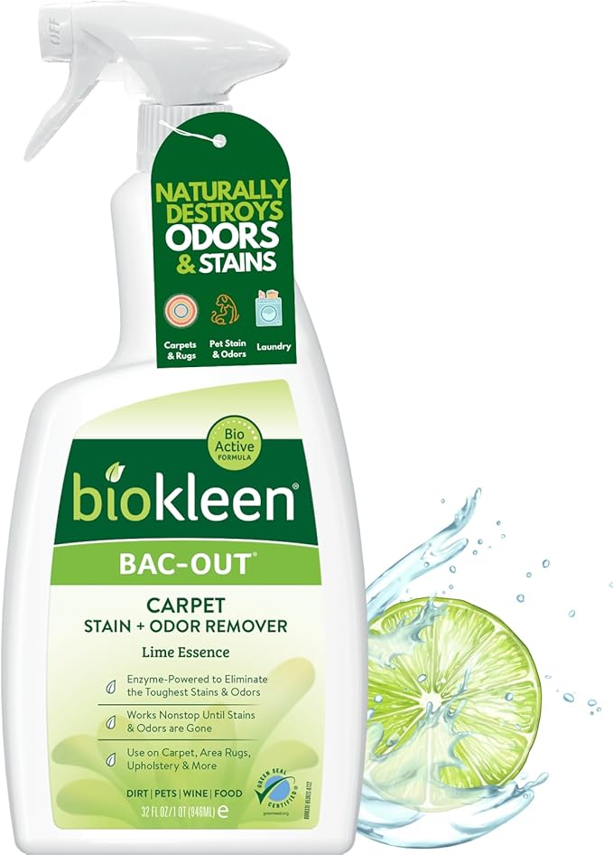 Biokleen Bac-Out Enzyme Stain Remover - 32 Ounce - Natural Foam Spray, Destroys Stains & Odors Safely, for Pet Stains, Laundry, Diapers, Wine, Carpets, Eco-Friendly, Non-Toxic, Plant-Based - AquaVibe