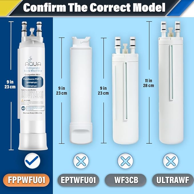 AQUA012 FPPWFU01 Water Filter Replacement Compatible with EPPWF01 PureAdvantage PWF-1 FPPWFU01 PurePour PWF-1Refrigerator Water Filter (2-PACK)