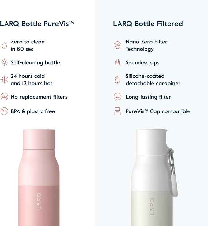 LARQ Holiday Bundle Set Bottle PureVis, Self-Cleaning Water Bottle 17oz | Reusable Bottles, Travel Friendly, BPA free