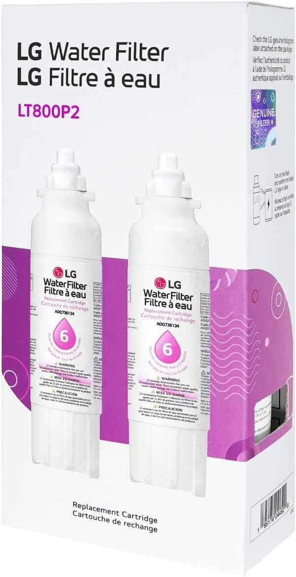 LG LT800P2 6-Month / 200 Gallon Refrigerator Replacement Water Filter, 2 Count (Pack of 1), White