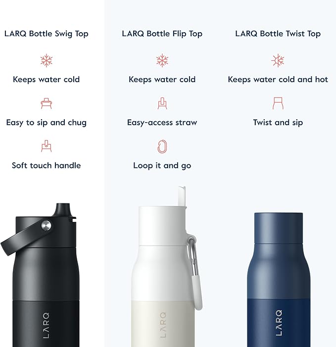 LARQ Bottle Swig Top 23oz - Insulated Stainless Steel Water Bottle With Built-In Silicone Handle | BPA Free | Reusable Water Bottle for Sports, Gym, and Travel, Obsidian Black