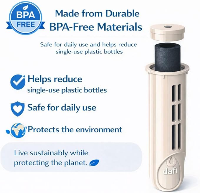 Dafi Sports Water Bottle Filter Replacement - 3-Pack Carbon Water Filters for Dafi Soft & Solid Bottles - Lasts Two Months or 40 Gallons Efficiency - Removes Chlorine Taste - BPA-Free - Colour Beige