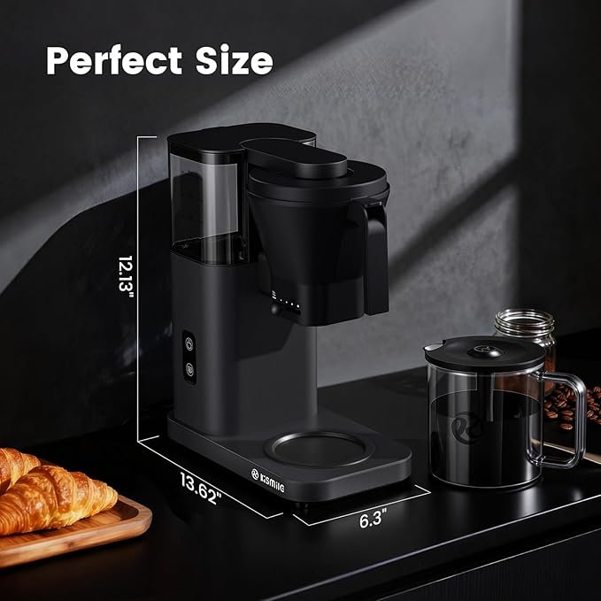 Kismile 8-Cup Drip Coffee Maker Machine, Pour Over Coffee Brewer with 3-Second Instant Heating (197-205℉), Removable Water Tank, Adjustable Flow Control, Cold Brew Mode & 40-Min Keep Warm, Dark Grey