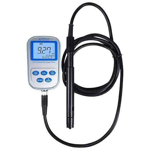 Apera Instruments SX716 Portable Lab Dissolved Oxygen DO Meter, Waterproof, Automatic Temperature, Salinity Compensation and Calibration Silver AI461