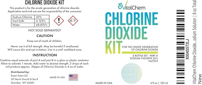 Chlorine Dioxide Kit | Glass Bottles with Droppers | Citric Acid 50% and Sodium Solution | 8 oz Total