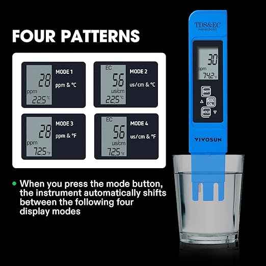 VIVOSUN TDS Tester 3-in-1 TDS EC & Temperature Meter Ultrahigh Accuracy Digital Water Quality TDS Tester (Blue)