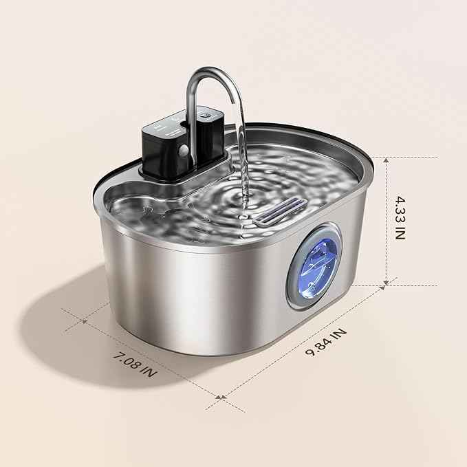 Cat Water Fountain Stainless Steel 108oz/3.2L:Battery Operated Wireless Cat Fountains for Drinking Indoor, Automatic Pet Water Dispenser with Ultra Quiet Pump,Multi-Filtration,Easy Clean BPA-Free
