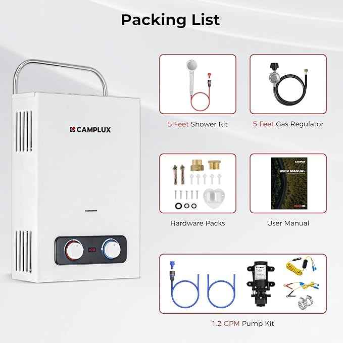 CAMPLUX 1.58 GPM Portable Tankless Water Heater with Water Pump Kit, Propane Water Heater Outdoor with 1.2 GPM Pump, 41,000 BTU, BD158P43
