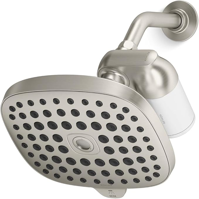 KOHLER R24670-G-BN Aquifer Filtered Showerhead with Water Filter System, Multifunction Shower Head with Filters Combo Kit for Skin and Hair, Vibrant Brushed Nickel