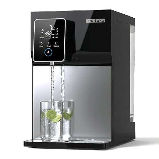 Reverse Osmosis Water Filter Countertop, 6-Stage RO System with UV, Dual Water Sources, Metal Body, 3:1 Pure to Drain, Smart TDS Monitor, Portable No Installation Water Purifier for Home