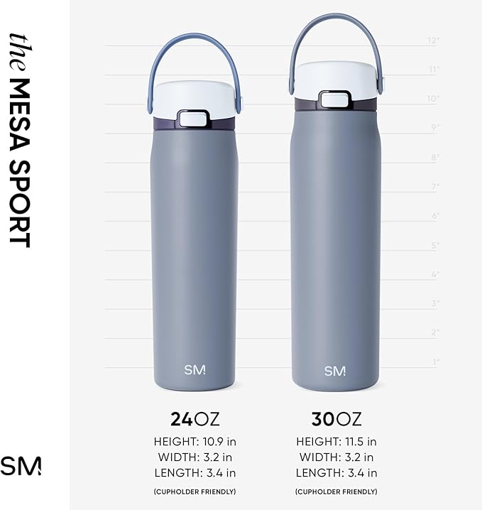 Simple Modern Mesa Sport Water Bottle with Covered Chug Lid | 24oz Cup Holder Friendly Insulated Stainless Steel Bottle for Gym, Sports and Travel | Costal Fog