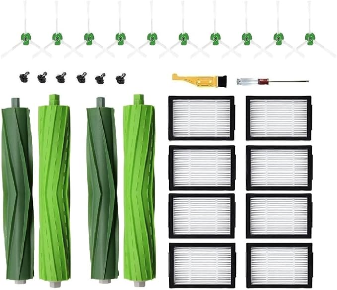 20 Pack Replacement Parts for iRobot Roomba i3 i3+ i4 i4+ i7 i7+ i8+ i6 i6+ Plus E5 E6 Vacuum Cleaner,2 Rubber Brushes 8 HEPA Filters 10 Edge-Sweeping Side Brushes - AquaVibe