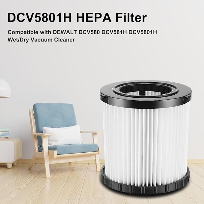 3 Pack DCV5801H HEPA Filter Replacement for DEWALT DCV580, DCV581H, DCV5801H Wet/Dry Vacuum Cleaner - AquaVibe