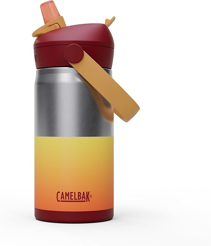 CamelBak Thrive Flip Straw Kids Bite Valve Stainless Steel Water Bottle Orange Sunset, 12oz