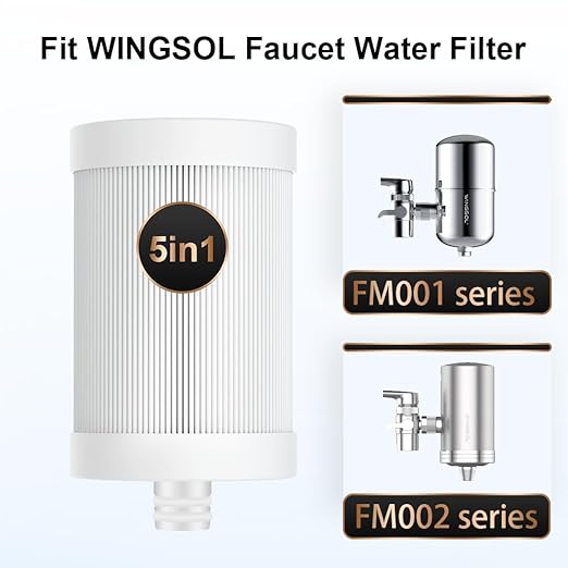 WINGSOL Faucet Water Filter Replacement Cartridge, Reduce 99.6% Lead Chlorine Odor, Alkalize Water, Mineralize Water, Multi-function NSF/ANSI 42&53, Compatible with WS-FM001-PC/CRM/PAC/5in1