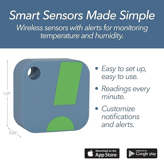 HT1 Smart Temperature Sensor and Humidity Sensor - Bluetooth Thermometer and Hygrometer with App Monitoring - Indoor/Outdoor Temperature and Humidity Monitor for RV, Basement, Fridge & More (1 Pack)