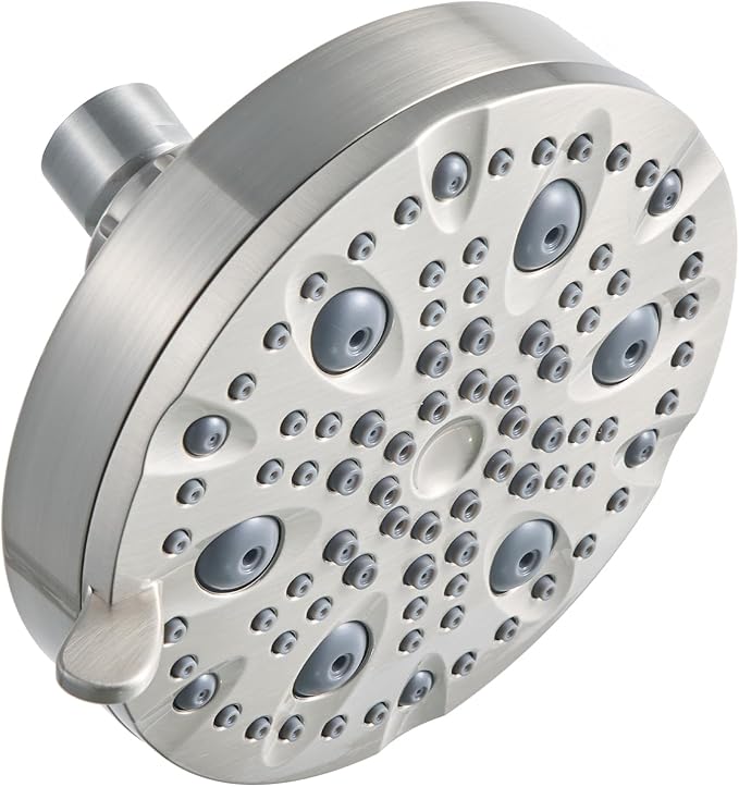 OFFO Shower Head, High Pressure Shower Head with Pause Mode, 9 Mode Fixed Showerheads for Strong Water Flow & Relaxing Shower Experience, Brushed Nickel - AquaVibe