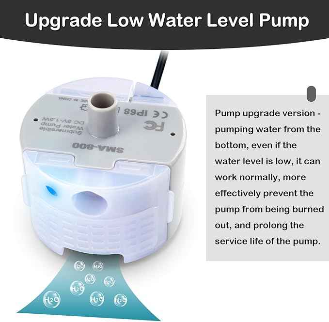 Cat Water Fountain Pump,Cat Fountain Pump Replacement Pumps SMA-800 Submersible Motor for Pet Water Fountain and Stainless Steel Cat Water Dispenser(Bottom pumping With Brush)