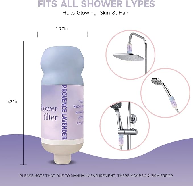 Vitamin C Shower Filter for Hard Water, Aromatherapy Softener Purifier, AromaTherapy,Easy Installation,Brighter Skin & Hair, Chlorine Free, Suitable for any shower head (lavender)
