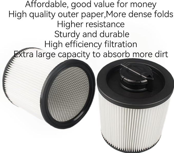 2 Pack DXVC6910 Cartridge Filter for vacuum filter replacement DEWALT Vacuum Cleaners 6-16 Gallo, wet/dry vac filter Compatible With DeWalt DXV10P DXV10PL DXV10SA DXV12P DXV09P DXV14P DXV16P DXV06P - AquaVibe
