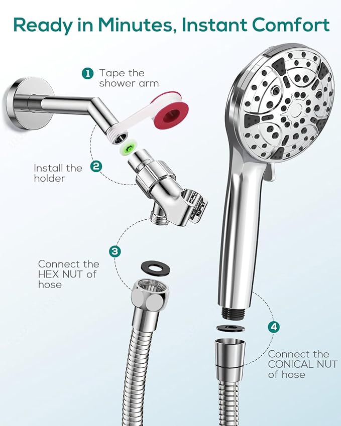 Filtered Shower Head with Handheld: High Pressure 8-Setting Showerhead for Hard Water, Detachable Extra Long 71" Hose, Filters Beads Reduces Chlorine for Dry Skin & Hair, Power Wash for Tub Tile Pets