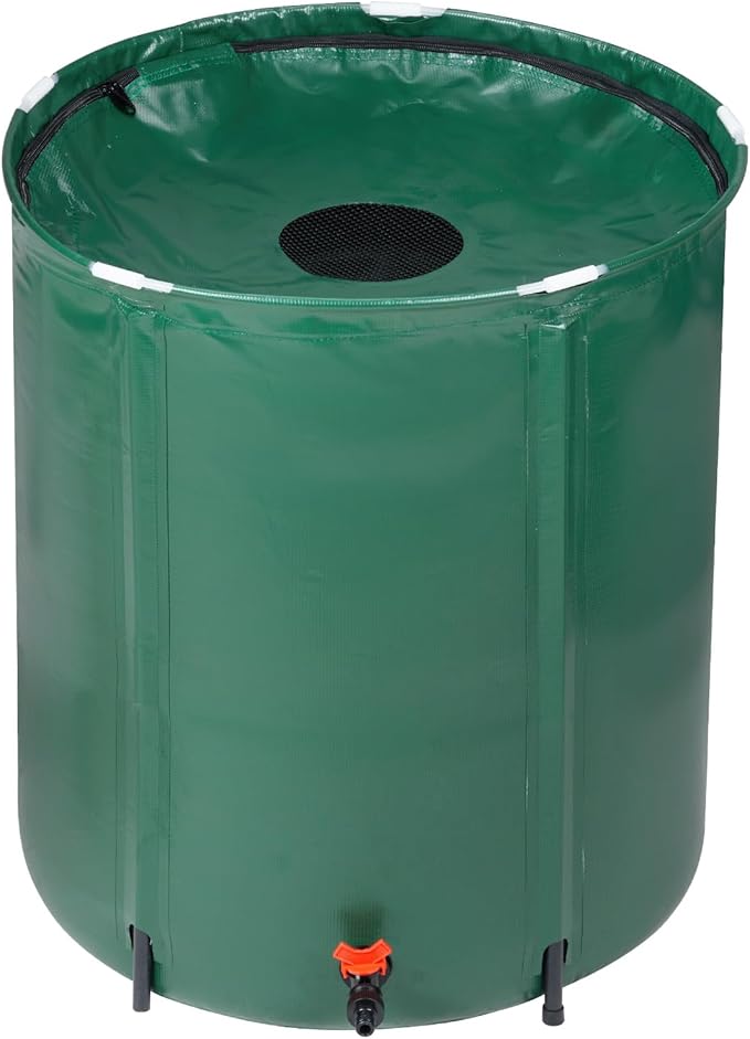 50 Gallon Collapsible Rain Barrel, Portable Water Storage Tank, Foldable Rainwater Collect System Downspout, Water Catcher Container with Filter, Spigots Overflow Kit (Green,50 Gallon)