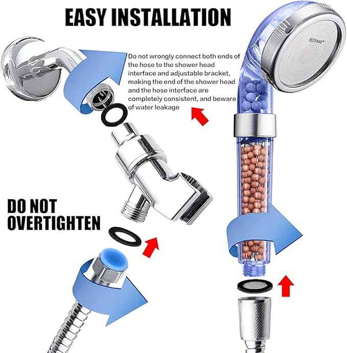 Nosame® Shower Head with Hose and Braket, Filter Filtration High Pressure Water Saving 3 Mode Function Spray Handheld Showerheads for Dry Skin & Hair
