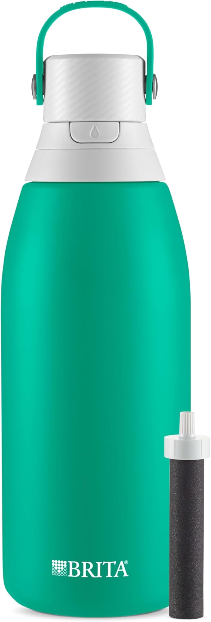 Brita Insulated Filtered Water Bottle with Straw, Reusable, Stainless Steel Metal, Jade, 32 Ounce