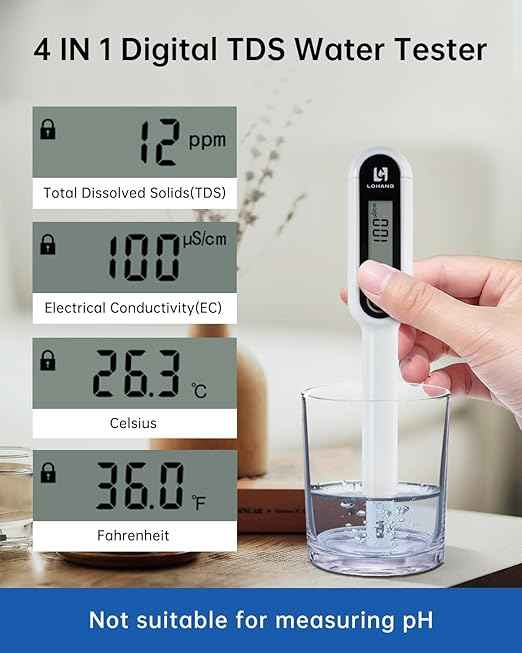 4 in 1 TDS Meter, 0-9999 PPM, Water Tester for Drinking Water, TDS Water Tester/EC/Temp(℃,℉), Pure Titanium Probe, High Precision Pen-Style Water Quality Meter, Ideal for Digital Water Quality Tester