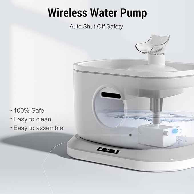 Cat Water Fountain Wireless, Petlipo 5000mAh Battery Operated Cat Fountain, 2.6L/88oz Cordless Pet Drinking Fountain with Motion Sensor for Cats Dog Indoor Ultra Quiet BPA-Free