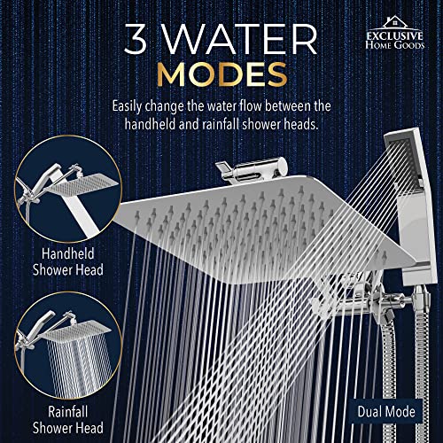 All Metal Shower Head 8" Dual Square Shower Head With Handheld Wand 71in Hose Set