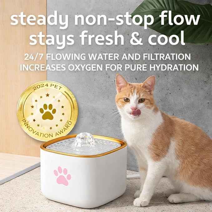 Cat Water Fountain, Water Fountain for Dogs, Indoor Water Dispenser, 3L Automatic Cat Water Dispenser, Quiet Motor, Holds Water for 10 Days – Cute Pink Design
