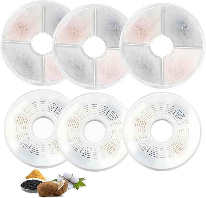 6 Pack Cat Water Fountain Filter Replacement for Catit, Pet Filters for Flower Fountain, Catit Design Senses Fountain, Senses 2.0, Fresh & Clear Stainless Steel Triple Action Filter Replacement