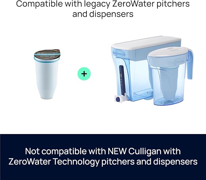 ZeroWater 10-Cup Round 5-Stage Water Filter Pitcher Dispenser with 5-Stage 0 TDS Zero Water Filter – IAPMO Certified to Reduce Metals, Chlorine, Lead, Chromium, and Forever Chemicals PFOA/PFOS