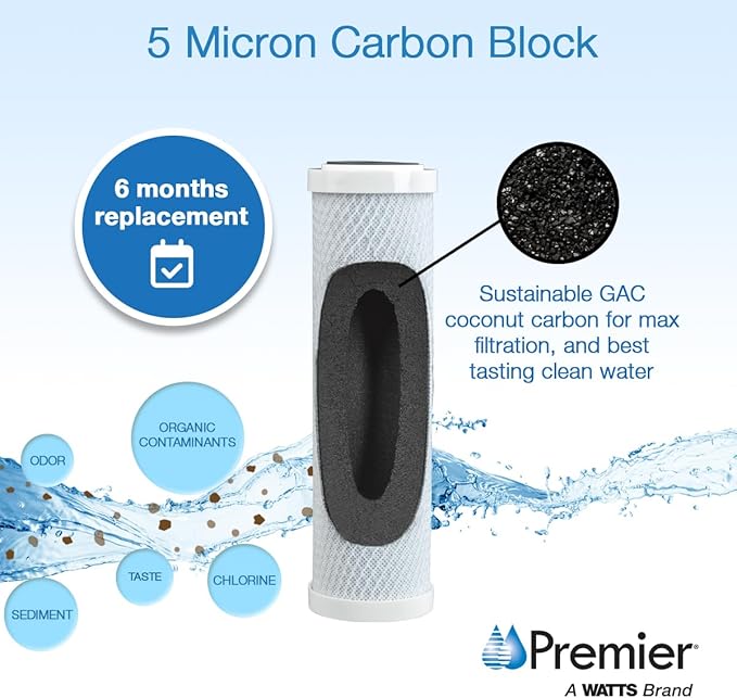 Flow-Pur 10 IN, 5 Micron Carbon Block Filter for Use with System POE12GHGACB, Reduce Bad Taste and Odor, Optimize Water Purification, Improve Liquid Quality for Consumption