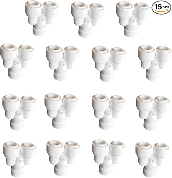 15 Pack 1/4 Inch Y Type 3 Way Tee Splitter Fittings - RO Water Reverse Osmosis Quick Connect Tube Fittings Connectors for Faucet, Dispenser, Ice Maker - AquaVibe