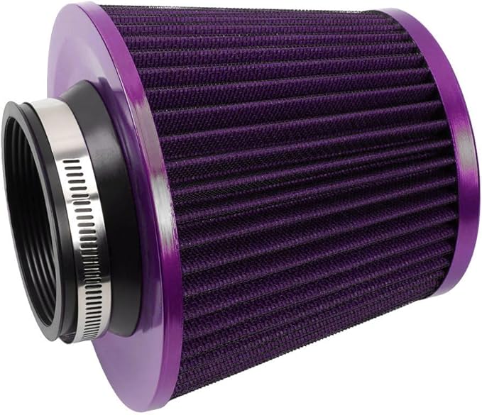 muge racing 3-inch Cold Air Intake Filter 76mm, High Performance Clamp-On Engine Intake Air Filter, Washable Reusable & Universal Round Tapered Replacement Air Filter, Purple
