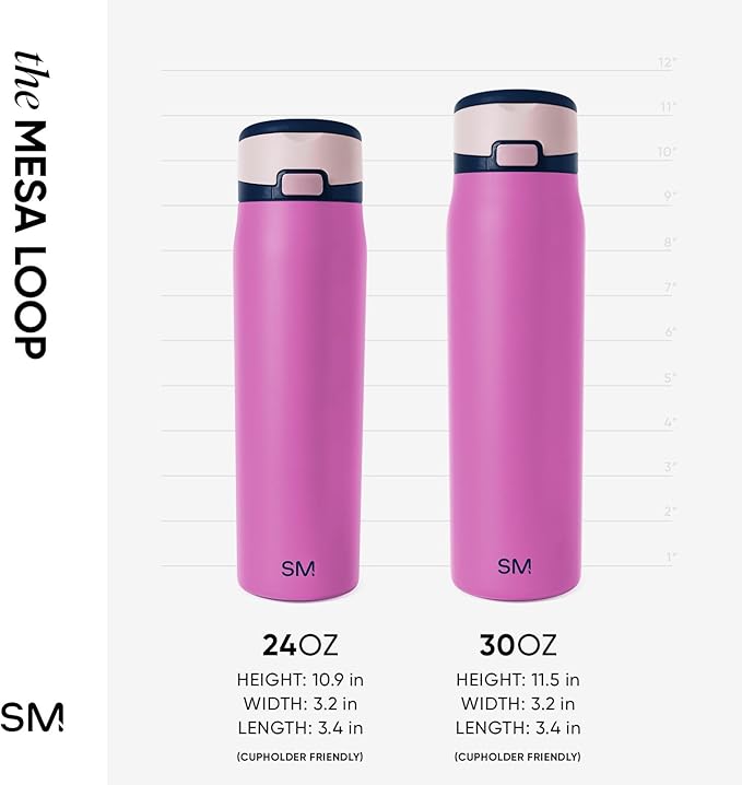 Simple Modern Mesa Loop Water Bottle with Covered Straw and Handle | 30oz Cup Holder Friendly Insulated Stainless Steel Bottles for Travel, Sports and School | Fuscia Mix