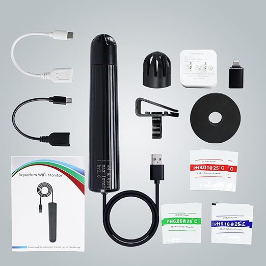 TEKCOPLUS Smart WiFi Water Quality Monitor 7-in-1 Probe Digital Aquarium & Hydroponics Tester for pH, Temperature, TDS, EC Salinity, Specific Gravity & ORP Real-Time Multi-Parameter Probe App Control