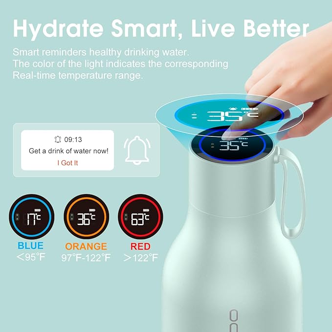 VSITOO 33oz Smart Self Cleaning Water Bottle，Insulated Water Bottle with Stainless Steel, BPA-Free, AI Self-Clean, 30-Day Battery, Magnetic Charging for Travel, Gym or Office, Blue