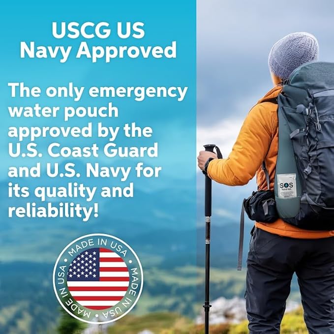 Emergency Water Pouches 2 Day Supply (12 Count, 4.2 Fl Oz Each) - Triple Purified, UV Sterilized Filtered Drinking Water for Disaster Preparedness & Survival Kits - 5 Year Shelf Life, US Navy Approved