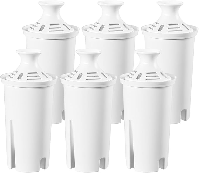 Water Pitcher Filter Replacement for Brita Water Filter, Pitchers and Dispensers, Compatible with Brita Classic, Mavea 107007, 766229, 001529, 10171019, and 107007 (6 Pack)
