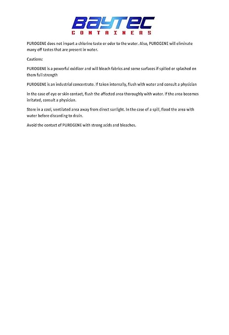 Purogene Water Treatment Preserver and Maintainer, Purogene Drinking Water Treatment for Water Storage Systems, Provides for Long-Term Storage of Drinking Water