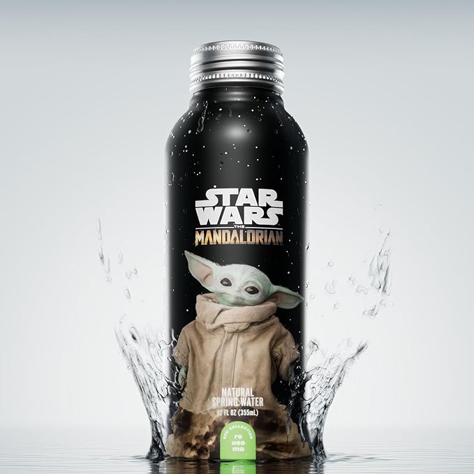 PULSE Star Wars The Mandalorian Natural Spring Water - Disney Bottles - Filtered Spring Water - BPA-Free Aluminum Recyclable Bottles - 12 Pack