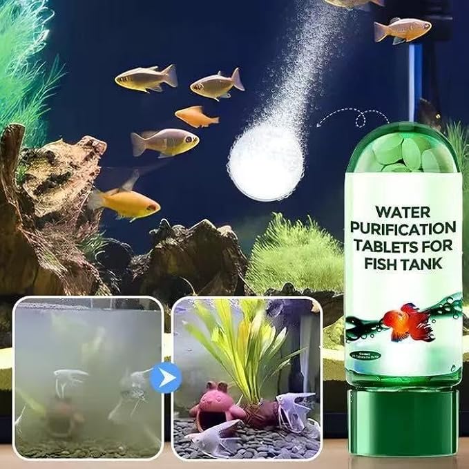 Powerful Aquarium Water Purification Tablet for Fish Tank,Water Purification Tablets for Fish Tank,Remove All Kinds of Turbidity from Fish TankWater (2PC)