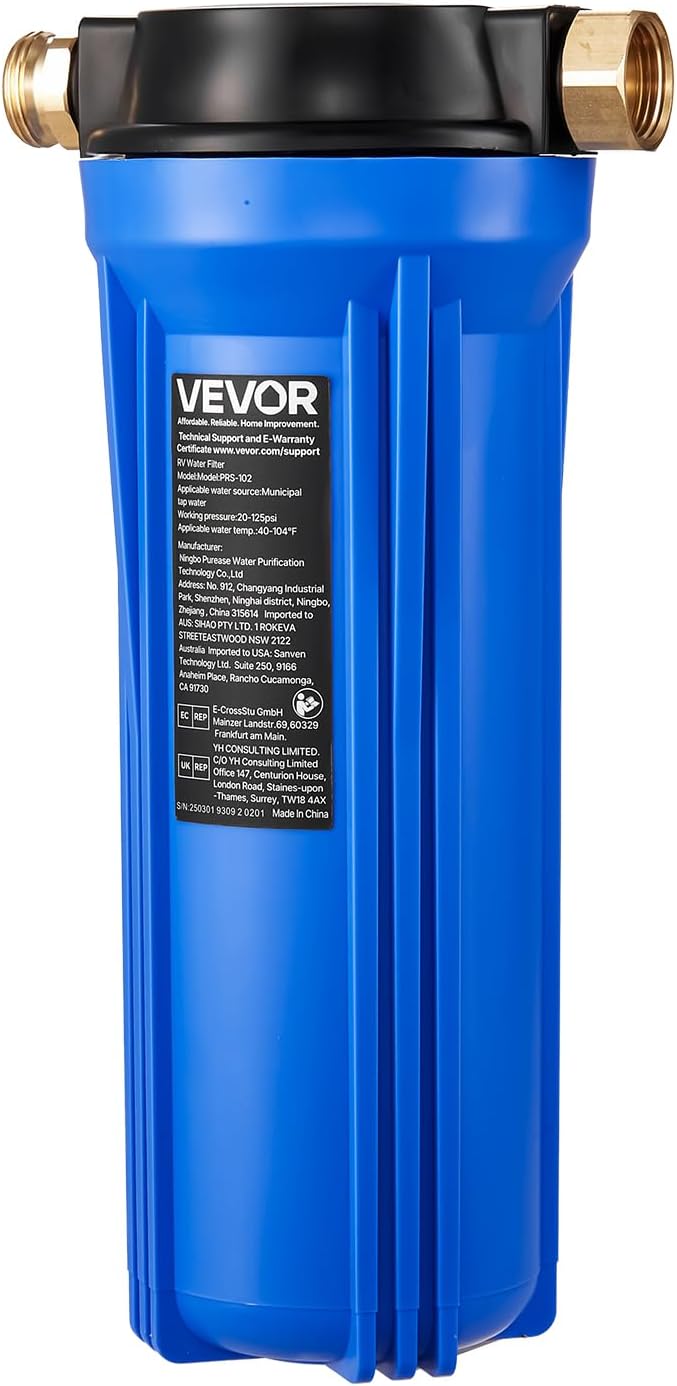 VEVOR RV Water Filter, 2.5 x 10 in Water Filter System for Campers, Remove Sediments, Chlorine, Bad Tastes, Odors, and Most Contaminants, RV Filter for RVs, Boats, Vans