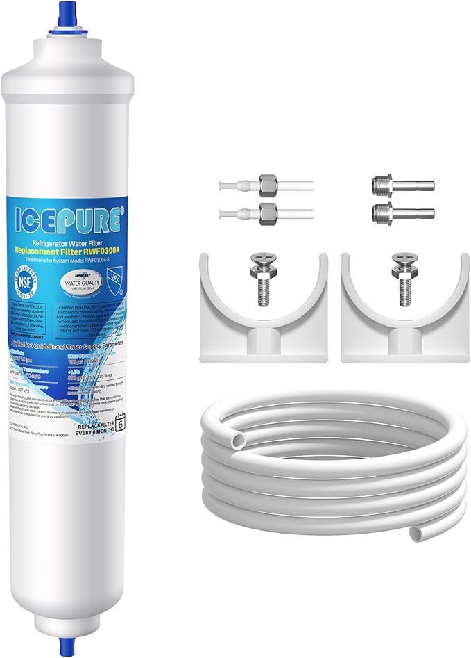 ICEPURE Inline Water Filter for Refrigerator and Ice Maker with 1/4-Inch Direct Connect Fittings, NSF Certified Drinking Water Filtration System for RV, RO System, Reduces Chlorine, Taste&Odor, 1PACK