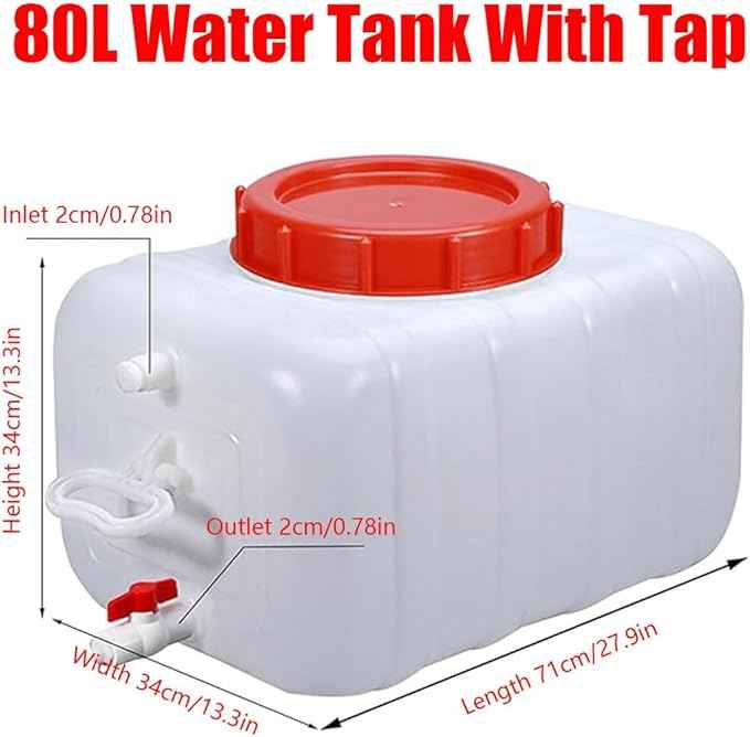 Plastic Water Tank 25L/35L/50L/80L/110L/200L Water Container，Rain Water Tank，Food-Grade Rectangular Thickened Water Tower with Faucet for Household Water Storage(Size:80L)