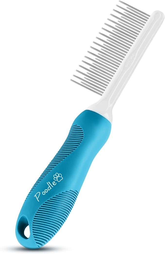 Poodle Grooming Comb - Metal Dematting Comb with Long & Short Stainless Steel Teeth for Removing Matted Hair & Knots, Safe and Gentle for Dogs & Cats - AquaVibe
